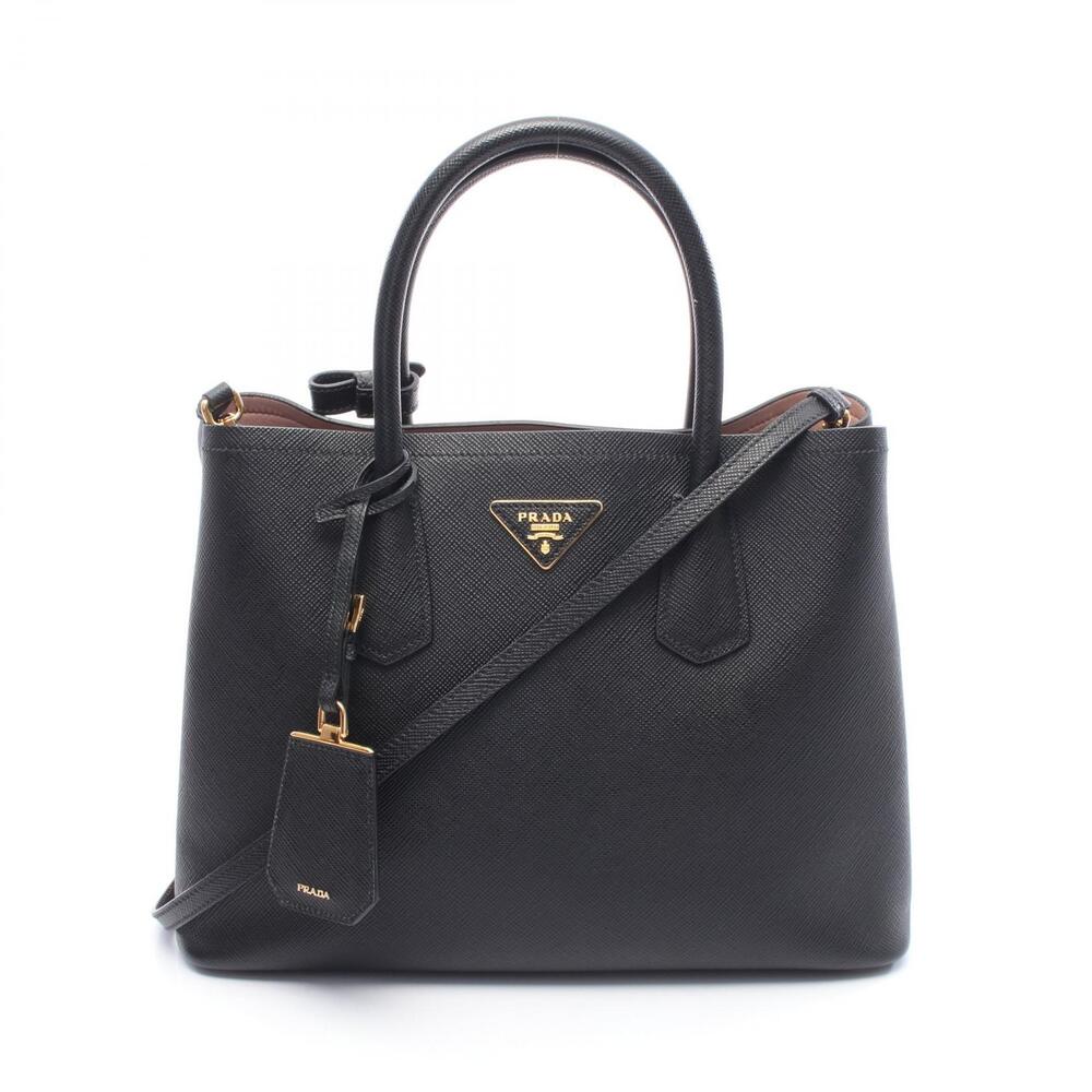 Prada SAFFIANO CUIR Double Tote Bag Leather Black